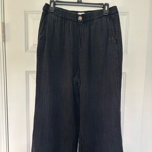 Wonderly Charcoal Elastic Waist Linen Pants